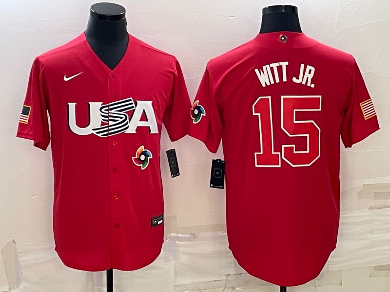 Men 2023 World Cub USA #15 Witt jr Red Nike MLB Jersey11